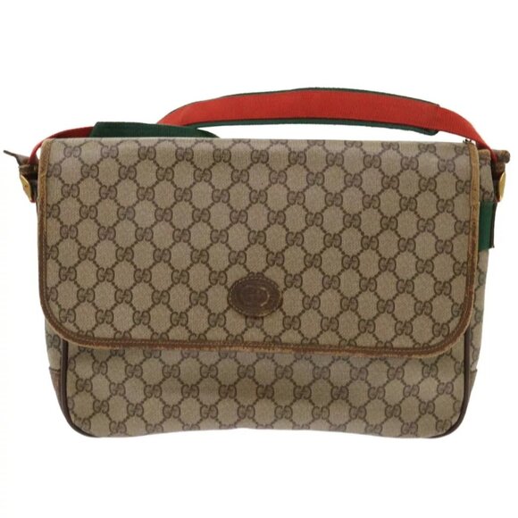 GUCCI GG Canvas Web Sherry Line Shoulder Bag Beige Red Green Auth - Picture 3 of 16